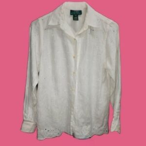 Ralph Lauren White Eyelet Women's Button-down Shirt